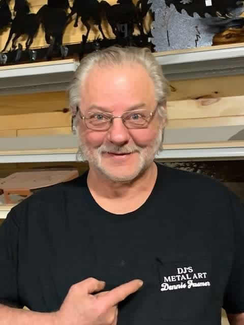 Dennis Jasmer, Owner of DJ's Metal Art in Withee, Wisconsin - DJ's Metal Art Logo on T-Shirt